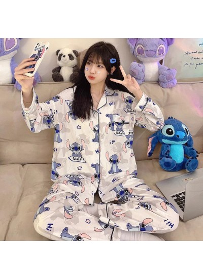 Spring And Autumn Long Pants Long Sleeve Stitch Women's Ice Silk Casual Pajama Set