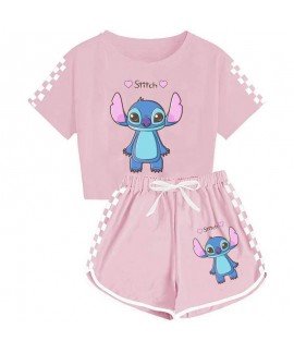 Stitch Themed Unisex Kids T-Shirt + Shorts Sports Pajama Set For Children