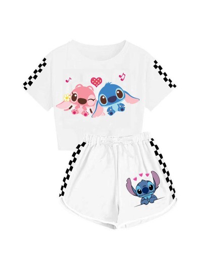 Stitch Cartoon Unisex Kids T-Shirt + Shorts Sports Pajama Set For Children