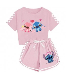 Stitch Cartoon Unisex Kids T-Shirt + Shorts Sports Pajama Set For Children