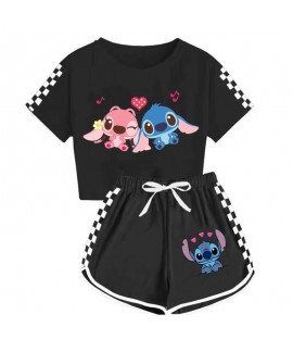 Stitch Cartoon Unisex Kids T-Shirt + Shorts Sports Pajama Set For Children