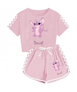 Stitch 120-160cm Unisex Kids T-Shirt + Shorts Sports Pajama Set for Children