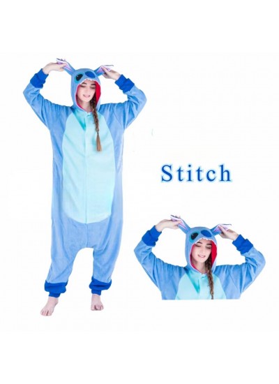 Autumn and Winter Blue and Pink Stitch Fleece Cartoon Animal Onesie Pajamas, Wearable Home Clothes