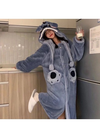 Stitch Cartoon Couple Coral Fleece Long Robe Set for Fall and Winter – Men's Fleece Pajamas