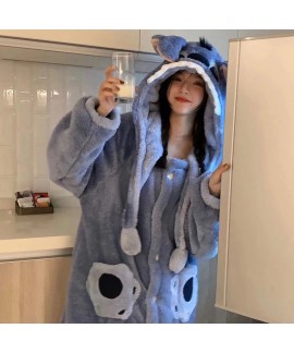 Stitch Cartoon Couple Coral Fleece Long Robe Set for Fall and Winter – Men's Fleece Pajamas