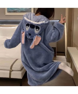 Stitch Cartoon Couple Coral Fleece Long Robe Set for Fall and Winter – Men's Fleece Pajamas