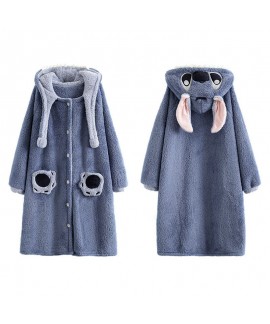 Stitch Cartoon Couple Coral Fleece Long Robe Set for Fall and Winter – Men's Fleece Pajamas