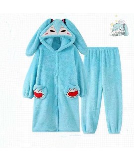 Hatsune Miku Coral Fleece Robe Winter New Thickened Bathrobe Cute Cartoon Warm Loungewear Pajamas