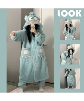 Hatsune Miku Coral Fleece Robe Winter New Thickened Bathrobe Cute Cartoon Warm Loungewear Pajamas