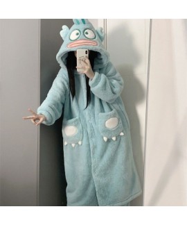 Hatsune Miku Coral Fleece Robe Winter New Thickened Bathrobe Cute Cartoon Warm Loungewear Pajamas