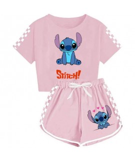 Stitch Kids T-shirt & Shorts Sports Pajama Set, Comfortable Sleepwear for Boys and Girls