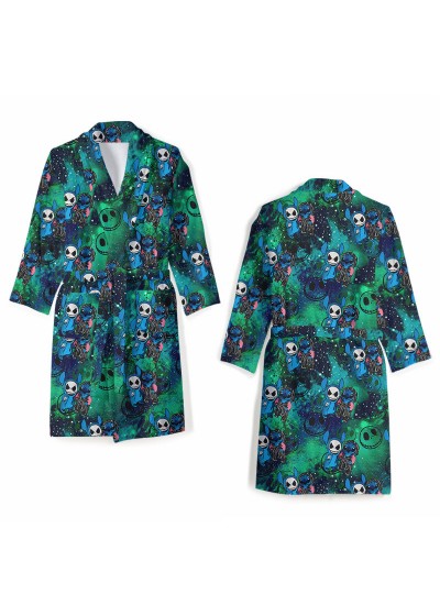 Stitch & Angel Winter Flannel Couple Robes | Cozy Cartoon Loungewear