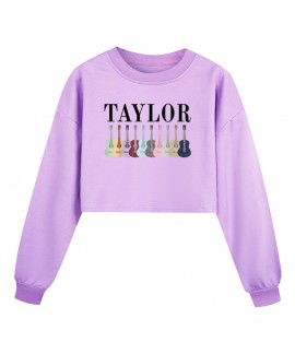 7-Color Taylor Middle and Large Kids Girls 110-170 Half Waist Loose Hoodie