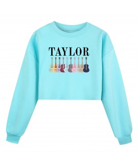 7-Color Taylor Middle and Large Kids Girls 110-170 Half Waist Loose Hoodie