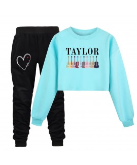 Taylor Swift Kids' Mid-High Waist Loose Hoodie & Black Sweatpants Set