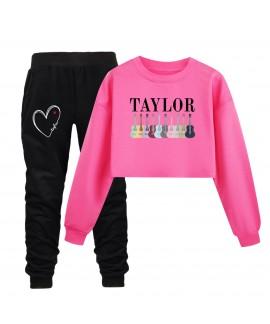 Taylor Swift Kids' Mid-High Waist Loose Hoodie & Black Sweatpants Set