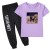 purple short T+black trousers 