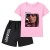 pink T+black shorts 