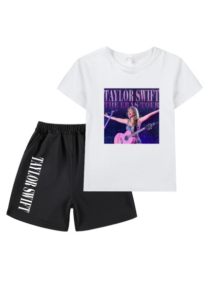 Taylor Swift Concert Merchandise Printed Kids Short Sleeve Top + Shorts Set