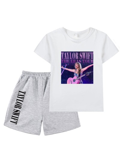 Taylor Swift Concert Merchandise Printed Kids Short Sleeve Top And Shorts Set