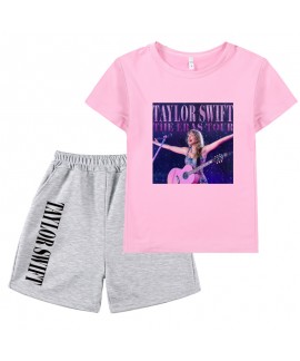 Taylor Swift Concert Merchandise Printed Kids Short Sleeve Top And Shorts Set