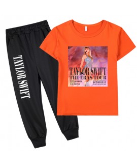 Taylor Swift Merchandise Kids Short-sleeve T-shirt And Black Cuffed Pants Two-piece Set