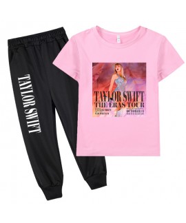 Taylor Swift Merchandise Kids Short-sleeve T-shirt And Black Cuffed Pants Two-piece Set