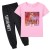 pink short T + black trousers 