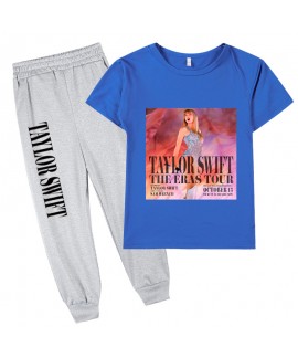 Taylor Swift Merchandise Kids Short-sleeve T-shirt And Gray Cuffed Pants Two-piece Set