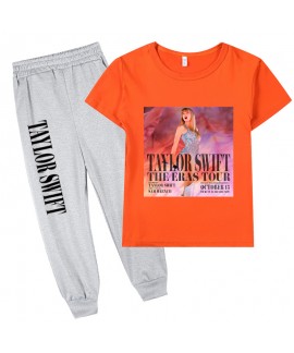 Taylor Swift Merchandise Kids Short-sleeve T-shirt And Gray Cuffed Pants Two-piece Set