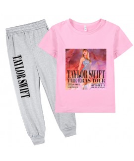 Taylor Swift Merchandise Kids Short-sleeve T-shirt And Gray Cuffed Pants Two-piece Set