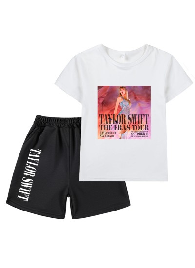 Taylor Swift Concert Peripheral 100-160 Size Short-sleeved T-shirt + Black Shorts Children's Set