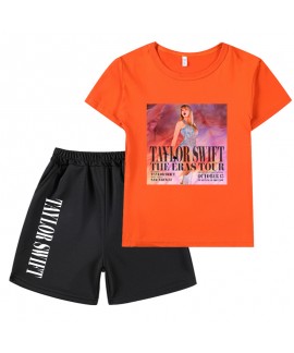 Taylor Swift Concert Peripheral 100-160 Size Short-sleeved T-shirt + Black Shorts Children's Set