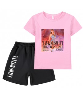 Taylor Swift Concert Peripheral 100-160 Size Short-sleeved T-shirt + Black Shorts Children's Set