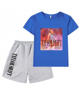 Taylor Swift Concert Peripheral 100-160 Size Short-sleeved T-shirt + Gray Shorts Children's Set