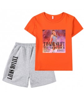 Taylor Swift Concert Peripheral 100-160 Size Short-sleeved T-shirt + Gray Shorts Children's Set