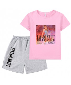 Taylor Swift Concert Peripheral 100-160 Size Short-sleeved T-shirt + Gray Shorts Children's Set