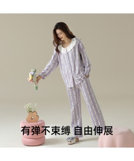 Antibacterial Pure Cotton Women's Long-Sleeve Striped Princess-Style Pajamas for Fall