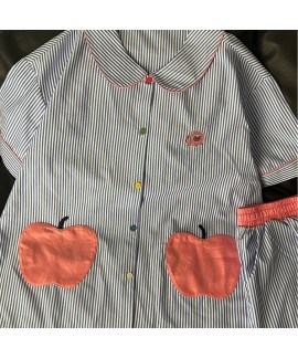 Pure Cotton Large Apple Pocket Short Sleeve Sleep ...