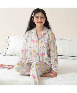 Women's Cotton Long-Sleeve Pajama Set - Comfortable Spring/Autumn Loungewear