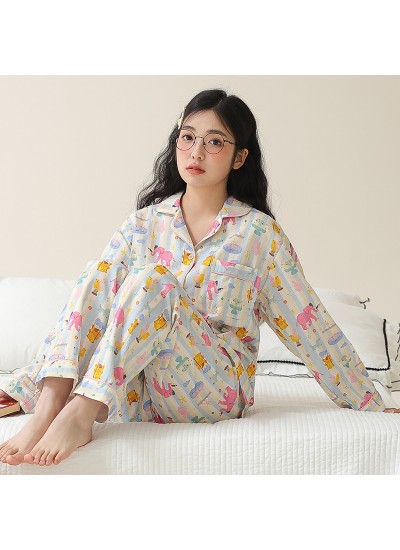 Women's Cotton Long-Sleeve Pajama Set - Comfortable Spring/Autumn Loungewear