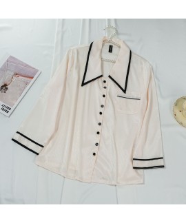 Ivory White Cool Breathable Ice Silk Long Sleeve Button Camellia Print Thin Turn-down Collar Women's Homewear Set