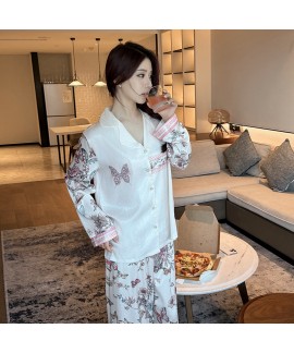 Summer Cool Breathable Ice Silk Short Sleeve Butterfly Print Tie-Dye Women's Thin Pajama Set