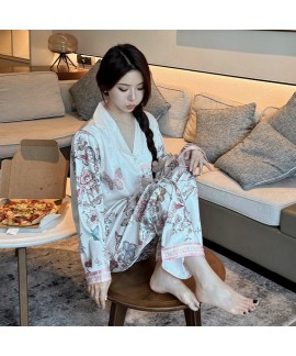 Summer Cool Breathable Ice Silk Short Sleeve Butterfly Print Tie-Dye Women's Thin Pajama Set