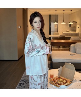 Summer Cool Breathable Ice Silk Short Sleeve Butterfly Print Tie-Dye Women's Thin Pajama Set