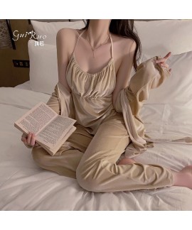 Women's Sexy Halter Neck Velvet Pajama Set - Elegant Loungewear for All Seasons