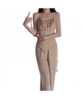 Women's Sexy Halter Neck Velvet Pajama Set - Elegant Loungewear for All Seasons