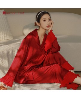 Anti-Mite Satin Ice Silk Pajama Set for Women - Elegant Spring/Autumn Loungewear