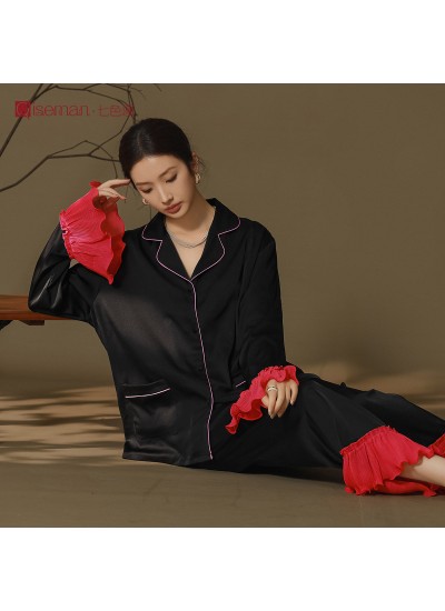 Anti-Mite Satin Ice Silk Pajama Set for Women - Elegant Spring/Autumn Loungewear