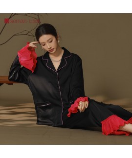 Anti-Mite Satin Ice Silk Pajama Set for Women - Elegant Spring/Autumn Loungewear